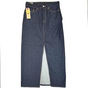 Levis Premium Denim Maxi Skirt Dark Indigo Raw Wash Front Slit A7512 Size 30w